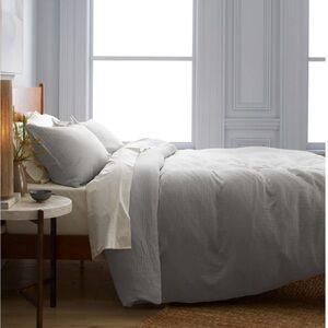 Quince full/queen air gauze duvet and shams in fog grey